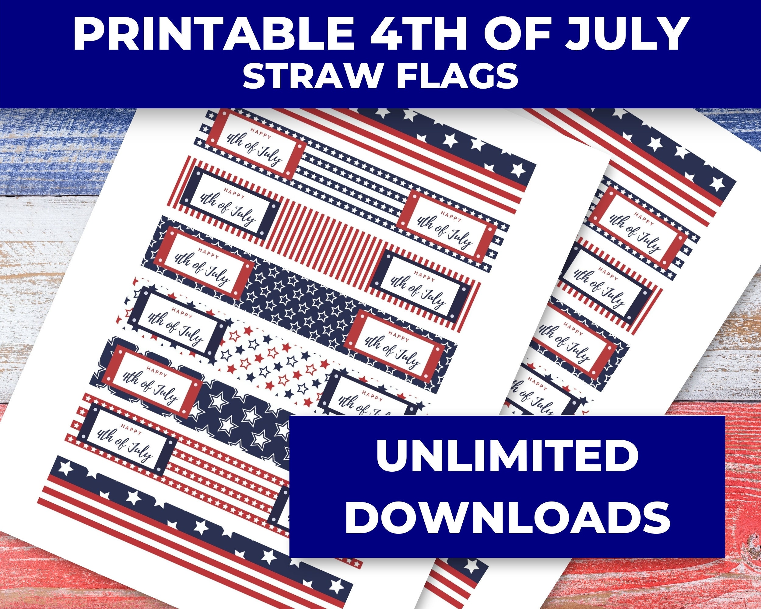 Printable 4th of July Straw Flags, Straw Flag Template, Straw Toppers ...