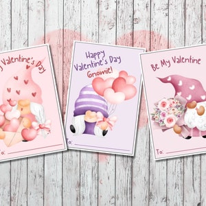 Printable Gnome Valentine Cards, Classroom Valentines, Preschool Valentines, Printable Valentines for Kids, Cute Valentine Cards for Class
