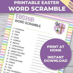 Easter Word Scramble, Printable Christian Game for Kids, Sunday School Classroom Activity, Easter Party Game, Bible Game Activity
