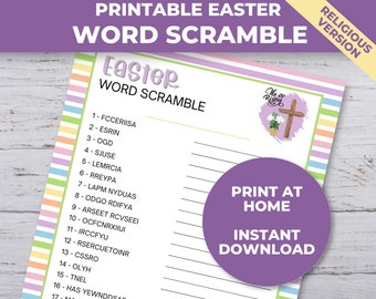 Easter Word Scramble, Printable Christian Game for Kids, Sunday School Classroom Activity, Easter Party Game, Bible Game Activity