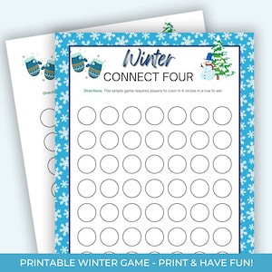 Winter Four In A Row Party Game Printable, Winter Activity, Family Activities, Winter Printable Game for Kids, Classroom Activity