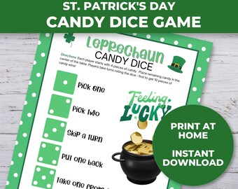 St. Patrick's Day Candy Dice Game, Printable St. Patrick's Day Game for Kids, Classroom Activity, St Patty's Day Party Game, Leprechaun Game