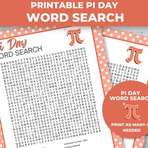 Pi Day Word Search Printable, Pi Day Activities for Kids Printable, Pi Day Party, Kids Worksheets, Pi Day Games for Kids, Classroom Activity image 3