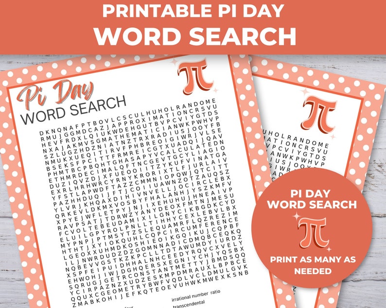 Pi Day Word Search Printable, Pi Day Activities for Kids Printable, Pi Day Party, Kids Worksheets, Pi Day Games for Kids, Classroom Activity image 3