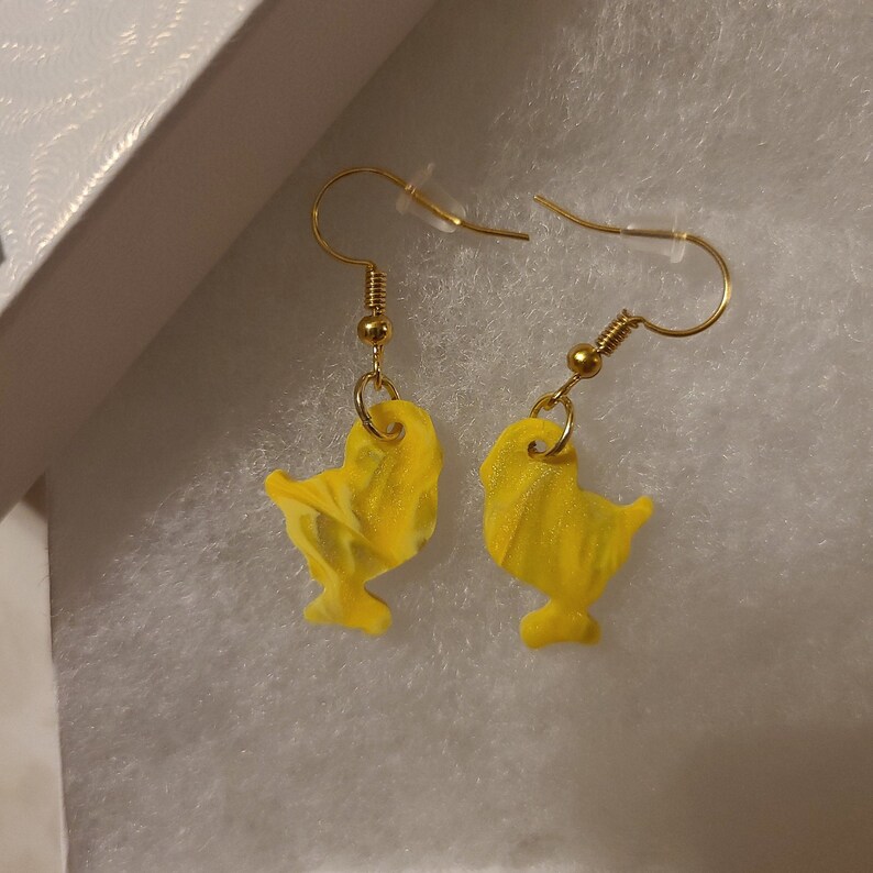 Yellow Marbled Clay Chick Earrings