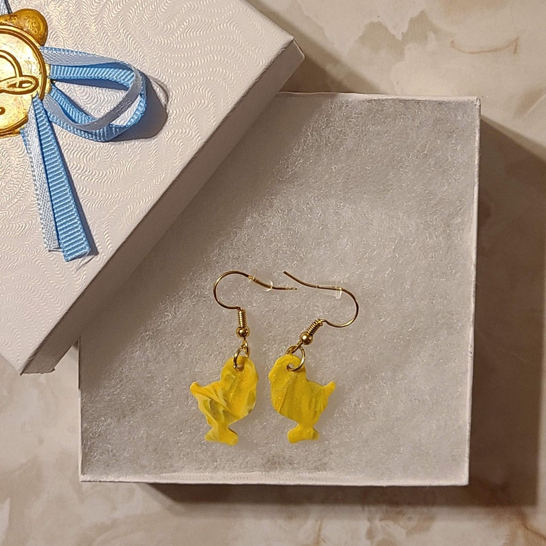 Yellow Marbled Clay Chick Earrings