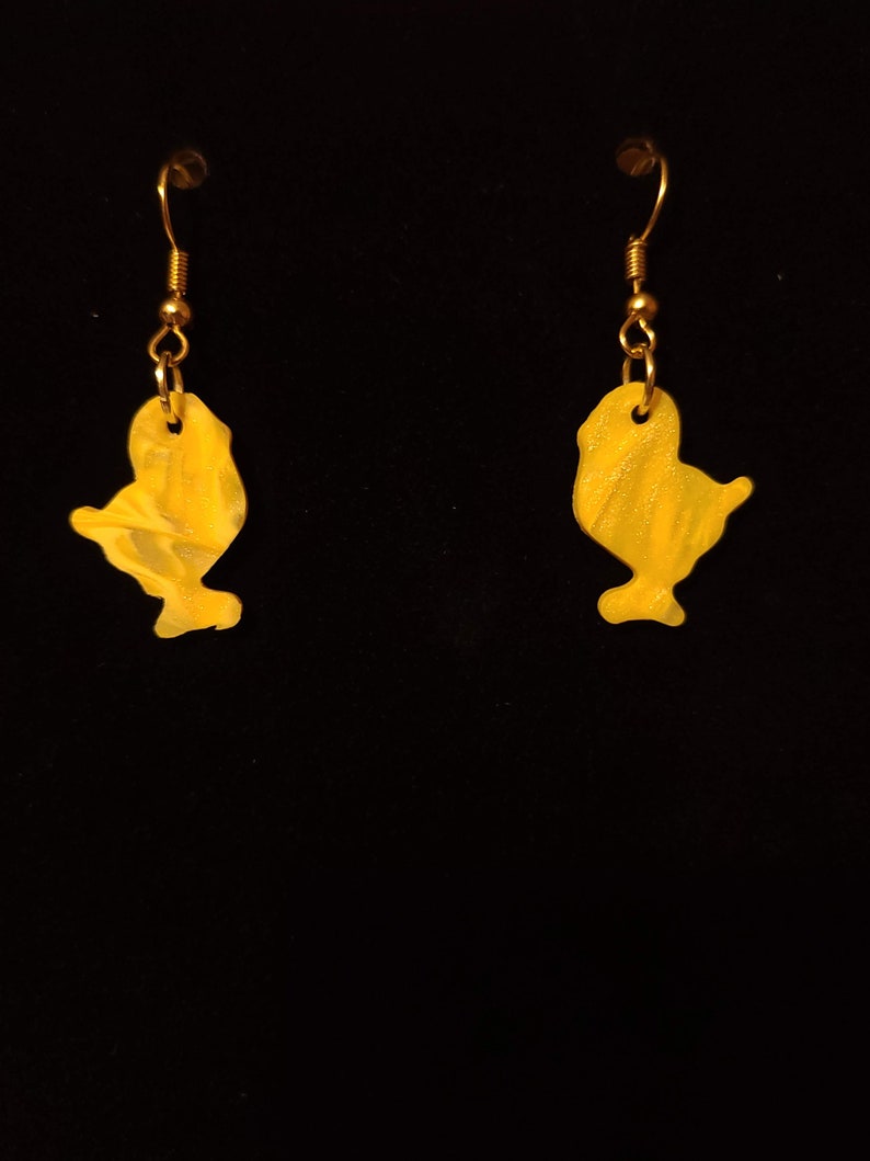 Yellow Marbled Clay Chick Earrings