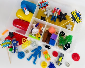 Transformers Playdough Kit, cubo sensorial, caja de actividades para niños, kit sensorial, regalo para niños pequeños, favor de fiesta de transformador, caja sensorial, juguete de transformador