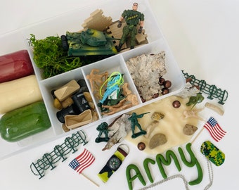 Kit de plastilina, kit sensorial de plastilina, kit sensorial del ejército, juegos para niños, juguetes del ejército, juego del ejército de plastilina, regalo de cumpleaños para niños, regalo para niños