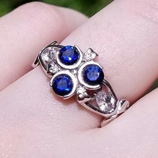 Triforce Zora Sapphire Spiritual Stone Engagement Promise Wedding Ring Video Game Nerdy Geeky Anniversary Gift Ring, 925 Silver Ring