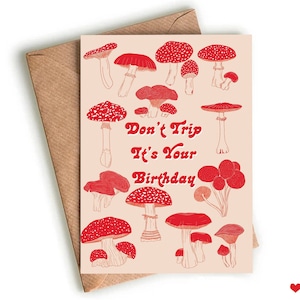 Mushroom Birthday Card, Illustrated Birthday Card, Hippie Birthday Card, Nature Inspired Birthday Card, Nature Greetings Card, Handmade Card