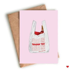 Carte de remerciement excentrique, carte de remerciement contemporaine, carte de remerciement colorée, carte de sac de remerciement, carte de remerciement illustrée, rose