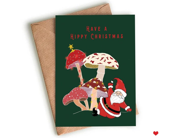 Hippy Christmas Card, Hippie Christmas Card, Mushroom Christmas Card ...