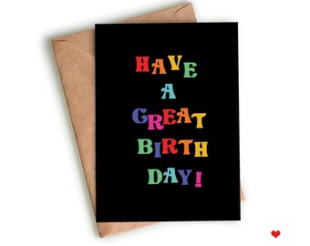 Rainbow Birthday Card, Funky Birthday Card, Birthday Card for Him, Birthday Card for Her, Blank Greetings Card, Contemporary Birthday Card