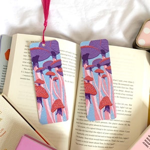Mushroomland Bookmark, Fungi Mushie bookmark, Mushroom Bookmark, Bookmark with or without tassel, Book worm gift, Book lover Gift