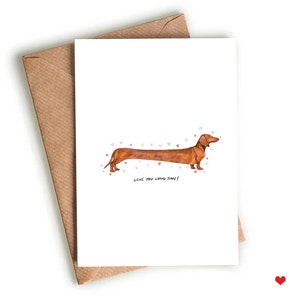 Linda tarjeta de perro, tarjeta de día de San Valentín de perro salchicha, tarjeta de perro lindo de San Valentín, tarjeta de perro de San Valentín, tarjeta de amor de perro, tarjeta de aniversario de perro