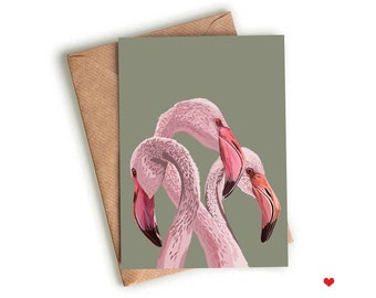 Carte de voeux flamant rose, Carte flamant rose, Carte de voeux vierge, Carte de voeux flamant rose illustrée, Carte de voeux faite main, Carte oiseau