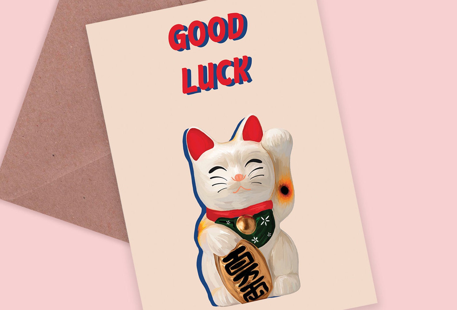 Good Luck Card Fortune Cat Card Cat Good Luck Card Maneki Etsy