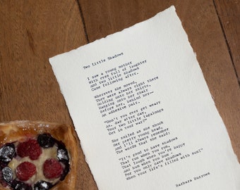 Two Little Shadows, Barbara Burrows Poem - Hand Typed Poetry on deckle edge cotton paper, new mother gift, new baby poem