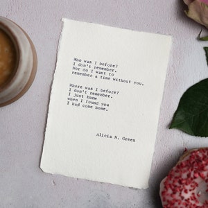Cita de Alicia Green sobre el "amor": poesía escrita a mano sobre papel de algodón con bordes desbarbados, regalo de aniversario, regalo de bodas, aniversario de papel