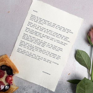 Tal vez, lectura de boda - Poesía escrita a mano sobre papel de algodón con bordes desbarbados, regalo de bodas, regalo de aniversario