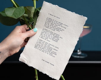 I Wanna Be Yours, by John Cooper Clarke - Alternative Wedding Reading, Hand Typed Poetry on deckle edge cotton paper, anniversary gift