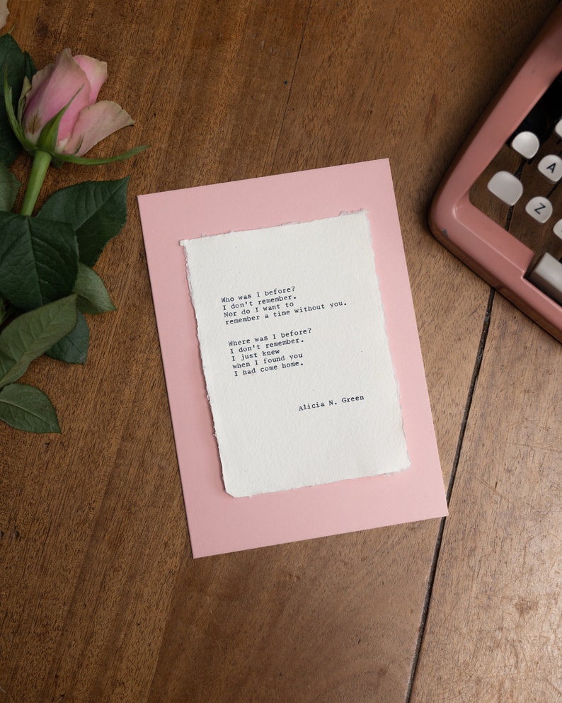 Custom Poem, Personalised Hand Typed Poetry on deckle edge cotton paper ideal anniversary card or bespoke wedding gift image 4