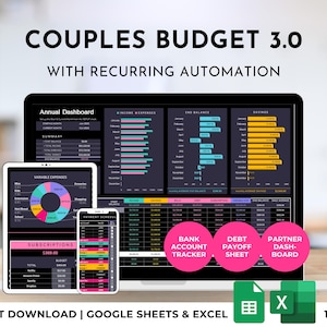 Budget Spreadsheet for Couples & Family | Excel Google Sheets Dark Mode | Expense Tracker, Savings Tracker