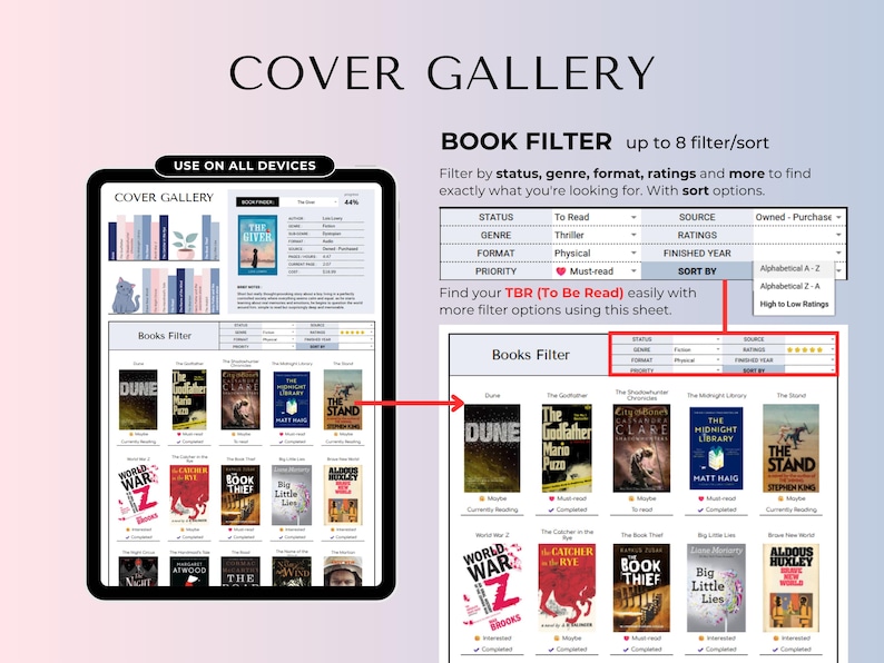 Book Tracker Reading List Google Sheets Excel Spreadsheet, Personal Digital Library & Bookshelves, Reading Journal Tracker, Book Lovers Gift image 6