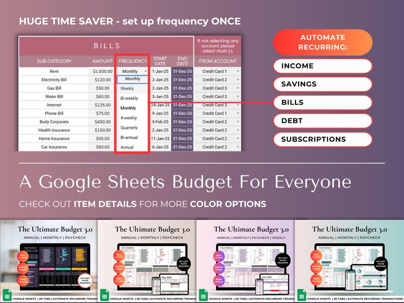 Ultimate Annual Budget Planner Google Sheets Financial Planner | Dark Mode Spreadsheet Template image 2