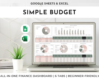 Simple Budget Spreadsheet For Beginner: Excel Google Sheets Template | Income & Expense/Spending Tracker