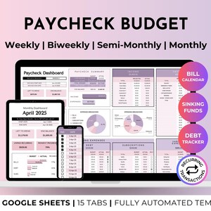 Biweekly Budget, Bimonthly (Semi-Monthly) Budget, Weekly Budget, Ultimate Paycheck Budget Spreadsheet for Google Sheets | Debt Free Planner