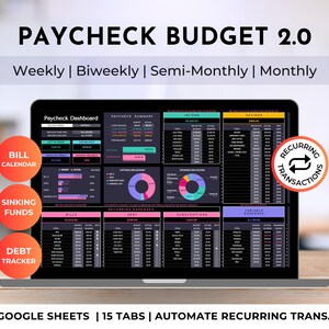 Budget per busta paga in modalità scura su Google Sheets / Dividi le tue fatture per busta paga, automatizza le fatture ricorrenti / Saldo debiti, monitoraggio del saldo del conto