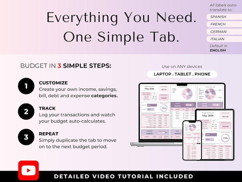 Easy Budget Planner for Beginners Excel/Google Sheets Template Simple Digital Finance Spreadsheet Monthly Paycheck Spending Savings Tracker image 2