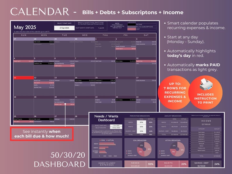 Ultimate Annual Budget Planner Google Sheets Financial Planner | Dark Mode Spreadsheet Template image 8