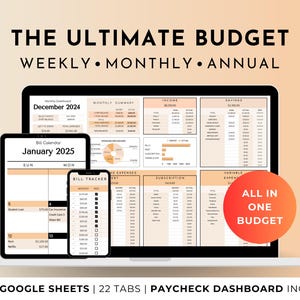 Ultimate Annual Budget Spreadsheet Google Sheets Budget Template Monthly Budget Tracker Financial Planner Bill Tracker Savings Debt Tracker