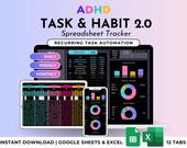 Task & Habit Tracker Spreadsheet To Do List Google Sheets Excel Work Organizer Recurring Task Planner ADHD Productivity Daily Weekly Planner