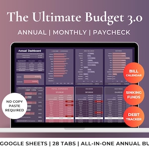 Ultieme jaarlijkse budgetplanner Google Spreadsheets | Spreadsheetsjabloon donkere modus | Maandbudget | Financieel planner | Spaar- en schuldentracker