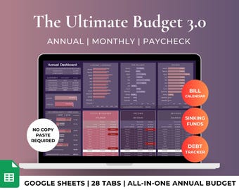 Ultimate Annual Budget Planner Google Sheets Financial Planner | Dark Mode Spreadsheet Template