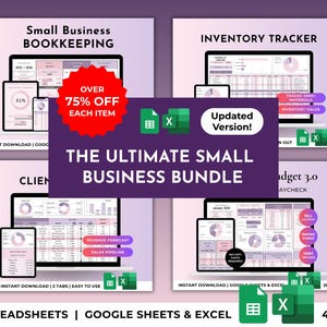 Small Business Bookkeeping Spreadsheet Profit and Loss Order Inventory Barcode Tracker Client Tracker Pricing Calculator Excel Google Sheets