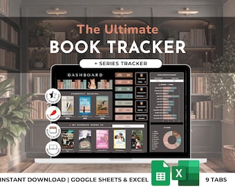Book Tracker Digital Library Spreadsheet Reading Log List Book Review Reading Challenge Series Book Lover Excel Google Sheets Dark Template