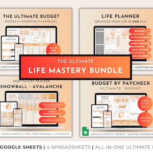 Ultimate Annual Budget Spreadsheet Google Sheets, Habit Tracker, Task Tracker, Goal Tracker, Life Mastery Family Organization Bundle Planner