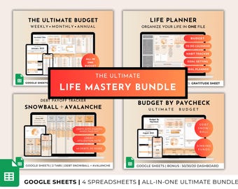 Life Mastery Bundle: Budget, Habit & Goal Tracker - Google Sheets (Digital Download) Peach