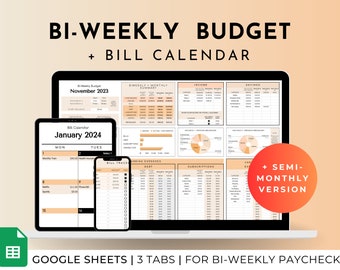 Biweekly Fortnightly Budget Planner, Budget By Paycheck Spreadsheet Google Sheets, Semi Monthly Bimonthly Budget, Bi-weekly Finance Tracker