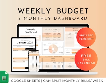 Weekly Budget Planner Spreadsheet Google Sheets Paycheck and Monthly Budget Template, 50 30 20 Finance Tracker, Smart Bill Calendar