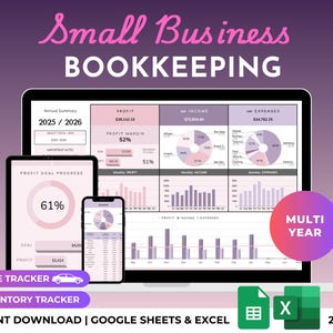 Small Business Bookkeeping Spreadsheet Template Profit Loss Easy Accounting Template Sales Tax Tracker Inventory Tracker Excel Google Sheets