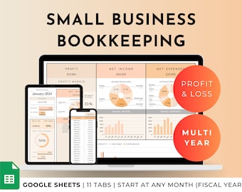 Small Business Bookkeeping Google Sheets Spreadsheet Template Easy Accounting Business Planner Profit Loss Income Expense Sales Tracker