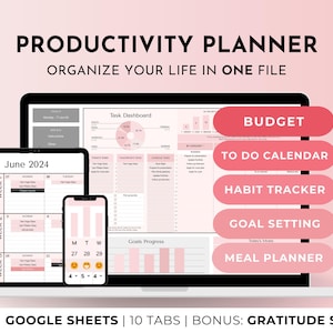 Productiviteitsplanner Google Spreadsheets: levensorganisator, takenlijst, budgettracker, gewoontetracker, doelenplanner en takenkalender voor ADHD
