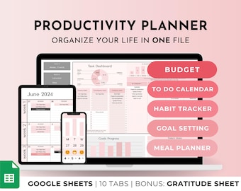Productivity Planner: Google Sheets Life Organizer (Digital Download)