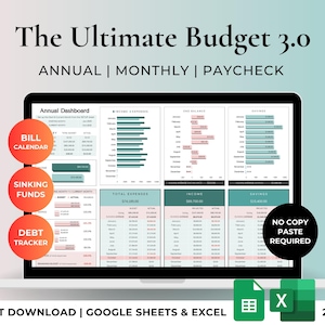 Ultimate Annual Budget Spreadsheet Google Sheets & Excel | Financial Planner | Expense/Spending Tracker, Debt Tracker, Net Worth Tracker
